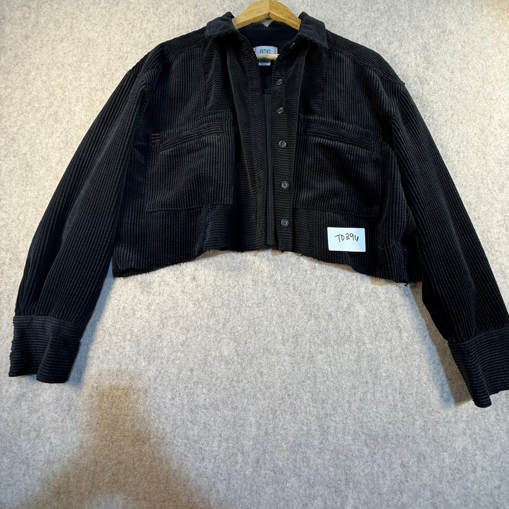 BDG Urban Outfitters Black Corduroy Cropped Shacket Button Down Jacket Small